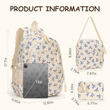 Bow Backpack for Women Kawaii Coquette Nylon Backpack 3Pcs Set Cute College Laptop Rucksack Fashion Travel Daypack (White Blue)
