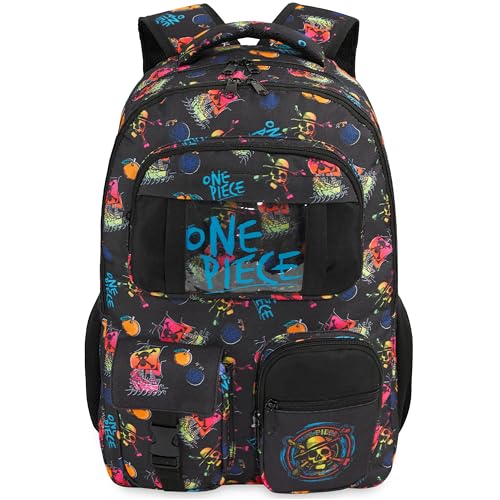 Get Trend One Piece Kids Backpack for Boys, 18 inch Book Bag with Adjustable Padded Straps, Travel School Bag, Anime Gifts (Black One | Backpacks4Less