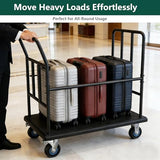 Luggage Cart,850LB Load Luggage Trolley with 5" Quiet Wheels & Secures Poles,Heavy-Duty Steel Hand Truck for Hotel Bellman,Airport,Commercial Use,Non-Slip Platform Dolly(42.51" x 25.19" x 34.25")