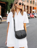 AFKOMST Crossbody Bags for Women,Small Saddle Purse and Boho Cross Body Handbags,Vegan Leather, Black