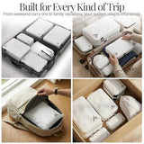 Well Traveled 8 pcs Compression Packing Bags Cubes Set with HybridMax Double-Capacity Design - Packing Cubes for Travel Compression to Maximize Limited Luggage Space, White