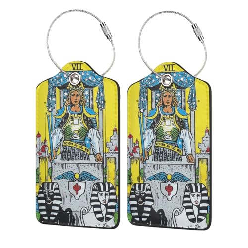 Generic 2 Pack Luggage Tags PU Leather Tag Tarot Cards The Chariot Travel ID Labels for Baggage Suitcase Backpack Bag, Black
