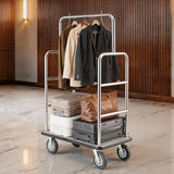 VEVOR Hotel Luggage Cart, Brushed Stainless Steel Finish Bellman's Cart, 1200 LBS Valet Cart with Grey Carpeted Deck and 8-inch Rubber Wheels, Ideal for Hotels, Condos, Resorts, Silver