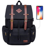 Modoker Eco-Friendly Mens Canvas Vintage Backpack for Men,Women, Travel Laptop Backpack Fits 17/15.6 Inch Computer & Tablet, Large Bookbag Rucksack Backpack with USB Charging Port, Black
