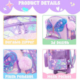 Meetbelify Girls Rolling Backpack with Wheels for Kids 3D Butterfly School Roller Backpack,Carry on Travel Luggage with Lunch Bag and Pencil Case for Girls Ages 5-12