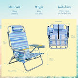 ARURU Beach Chairs for Adults 2 Pack, Portable Folding Backpack Beach Chair Heavy Duty 5-Position Lay Flat with Cooler Bag, Cup Holder for Outdoor/Lawn/Picnic/Camping