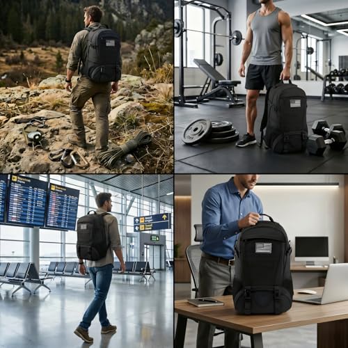 Jueachy Tactical Backpack for Men Women: 30L Military Tactical Assault Bag for Gym Travel Hiking EDC Durable Water-Resistant Molle Pack with USA Patch Laptop Sleeve