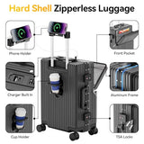 Faqy Z Carry On Luggage with Front Pocket, Zipperless Suitcase, Gray, 20 in