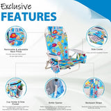 Kamglide 2 Pack Aluminum Backpack Beach Chairs for Adults, 5-Position Lay Flat Folding Camping Chairs with Cooler Bag, Cup & Phone Holder, Towel Bar, Lightweight Portable Outdoor Chairs,Tropical Print