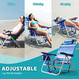 Backpack Beach Chairs for Adults, 300lbs Heavy Duty Folding Camping Chair with Large Pockets and Cup Holder, Adjustable High Beach Lounge Chairs with Towel Rack for Outdoor Travel, Blue (1 Pack)
