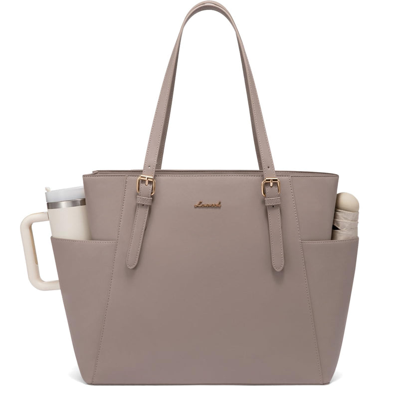 LOVEVOOK Laptop Tote Bag for Women With Large Cup Holder, Leather Work Tote Bag for Women,15.6 Inch Professional Computer Briefcase Business Teacher Commuter Shoulder Bag,Office Travel Gift