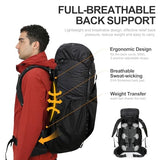 IX INOXTO 55L Internal Frame Waterproof Hiking Camping Backpack with 3L Water Bladder and Rain Cover, Large Lightweight Travel Daypack Rucksack for Climbing (Black)