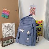 GAXOS Cute Aesthetic Backpack for School Middle Student Travel Blue Backpack Teens Girls Bear Pin Book Bags