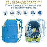 WOLT Ski Boot Bag Backpack - 50L Snowboard Boot Bag for Air Travel for Snow Boots, Ski Helmet, Gloves, Goggles, Skiing Gear (Navy)