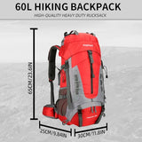 King'sGuard 60L Hiking Backpack for Men and Women Lightweight Camping Hiking Backpack with Rain Cover Large Waterproof Travel Backpack Backpacking Pack (Red)