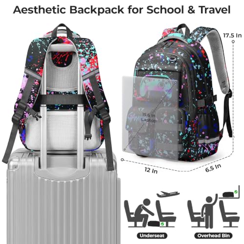 WOBAGMEN Cute Gaming Backpack for Teen Boys Girls, Large Capacity Multi-Pocket School Bag Fits 15.6" Laptop, Lightweight Durable Daypack for School and Travel (Gaming, M)