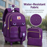CCJPX 3PCS Rolling Backpack for Girls, Women Roller Bookbag with Lunch Box for Adults, Water Resistant Wheeled School Bag for Teens Kids Travel - Dark Purple
