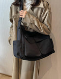 Lauthen.S Grunge Bag Canvas Hobo Crossbody Shoulder Tote Bag for Women and Men Large Messenger Bag with Multiple Pockets Black