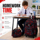 ZLYERT 3Pcs Rolling Backpack for Boys Men, Travel Wheeled Backpacks for Adults, Teens College Roller Bookbag with Wheels for Men(Red)
