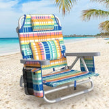 Suteck Beach Chair, Adjustable 5-Position Backpack Beach Chairs for Adults Kids, Foldable Lay Flat Chair with Cooler Bag, Cup Holder and Lumbar Pillow, Reclining Lay Down Chairs (1, Blue&Yellow)