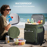 YOUNGOA Cooler Backpack Insulated Waterproof for Men and Women, 2 Insulated Compartments Backpack Cooler for Beach Travel Camping, Portable Lightweight (Green, Large)