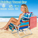 Kamglide 2 Pack Aluminum Backpack Beach Chairs for Adults, 5-Position Lay Flat Folding Camping Chairs with Cooler Bag, Cup & Phone Holder, Towel Bar, Lightweight Portable Outdoor Chairs,Multi Stripes