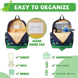 VASCHY Dinosaur Toddler Backpacks, Cute Water Resistant Little Boys Girls Backpack Chest Strap for Kindergarten,Rucksack Schoolbag Bookbag for Kids Green