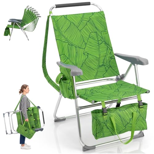 Outvita Backpack Beach Chair with 7 Position Adjustable Backrest, Lightweight Folding Aluminum Camping Chair with Detachable Storage Bag, Carry Strap & Side Pocket, 265 lbs Capacity