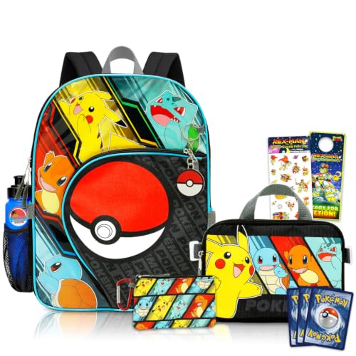 Pokemon Backpack for Girls Boys Kids + Pokemon Cards, Accessories Bundle