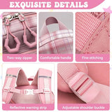 HZWLFA Kids Backpack for Girls,Cute Plaid Backpack,Preppy Bookbag for Elementary & Middle School Students,Large Capacity School Bag,17 Inch,Pink