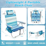 2 Pack Backpack Beach Chair for Adults Green Stripe