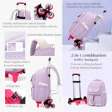 MITOWERMI Rolling Backpack for Girls, Backpack with Wheels for Girls, Kids Roller Trolley Bags Wheeled School Bookbag Purple-6 wheels