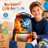 Boys Backpack for School, Baseball Backpack for Kids Teens Back to School
