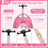 NEW TILAMI 16 Inch Rolling Backpack with Lunch Bag for Kids Adjustable Handle Carry-on Suitcase Wheels for Girls Boys School Travel Camping, Pink Rainbow Unicorn