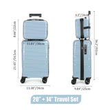AGVOTK 21" Hardside Carry On Luggage 22x14x9 Airline Approved with Spinner Wheels, Lightweight Suitcase Set with Phone Holder and USB Port, 2 Piece (Sky Blue, 21" Carry On & 14" Cosmetic Case)