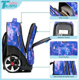 NEW TILAMI 19 inch Rolling Backpack Teens Rolling Backpack Cute Wheeled Laptop Backpack Bookbag Roller Travel Bag College, Star Violet
