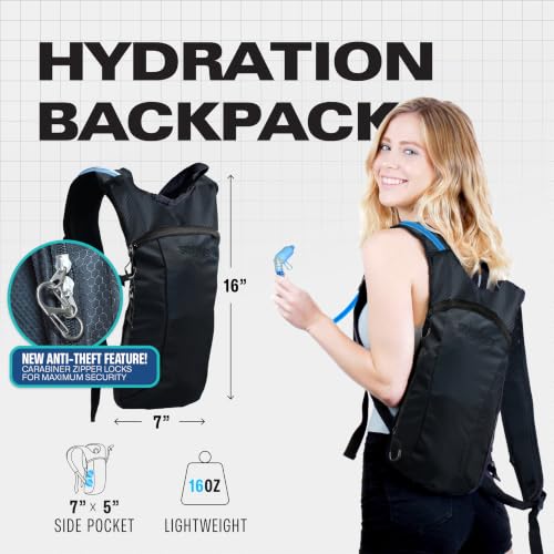 Sojourner Rave Black Hydration Pack - Hydration Backpack - Hydropack with 2L bladder - Water Backpack for Festivals, Hiking, Running, Biking and more