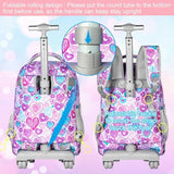 ZLYERT 3Pcs Rolling Backpack for Girls Women, Travel Roller Backpacks with Wheels for Adults, Teens College Love Wheeled Bookbag with Lunch Box(Ash Powder)
