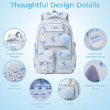 shiprabags Corduroy Backpack for Teen Girls, Aesthetic Cute Blue Bow School Backpack with Multi-Pocket, Lightweight Bookbag Fits 15.6 Inch Laptop, Large Capacity Casual Daypack for School Travel
