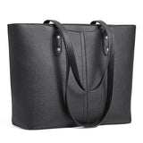S-ZONE Tote Bag for Women Work Totes Large Vegan Leather Purses and Handbags Women's Shoulder Bag with Luggage Strap for Travel Commuting Office Teacher Black