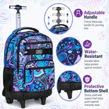 gxtvo Rolling Backpack for Women, Adults Wheeled Bookbag with Lunch Box for Girls, Water Resistant Roller School Bag for College Teens Kids Travel - Purple Flower