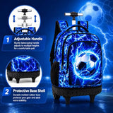 UFNDC 3PCS Rolling Backpack for Boys, Men Lightning Football Backpacks with Wheels，Water-Resistant Travel Roller Wheeled Bookbag