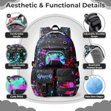 WOBAGMEN Cute Gaming Backpack for Teen Boys Girls, Large Capacity Multi-Pocket School Bag Fits 15.6" Laptop, Lightweight Durable Daypack for School and Travel (Gaming, M)