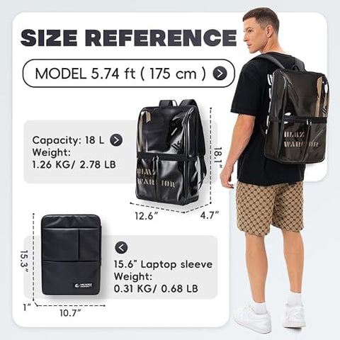 HIMZ WARRIOR Clear Backpack Heavy Duty Large for Adults, Men and Women, Durable Computer Daypack Backpacks with 15.6” Laptop Bag Casual for Work and Travel, Black (Gift Box)