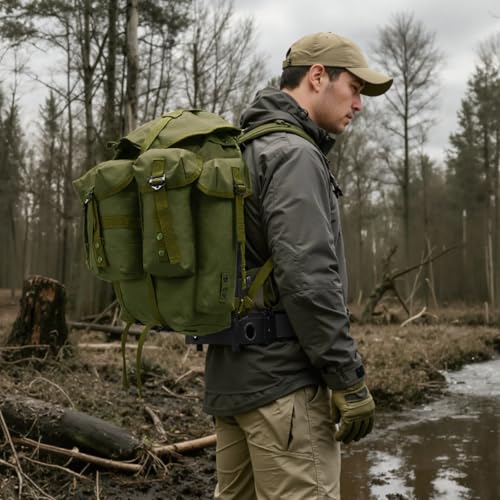 AUMENTAR 50L Military Alice Pack Army Survival Combat ALICE Rucksack Backpack for Men & Women for Camping, Hiking, Emergency Army Green