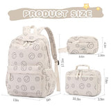 Tanweibago Backpack for Girls Boy Teen Corduroy Bookbags Elementary Middle High School Women Laptop Bag with Lunch Box Pencil Bag (Smile Beige)