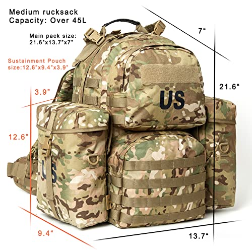 Akmax.cn MOLLE II Medium Tactical Backpack – Authentic Military Rucksack with ABS External Frame, Detachable Side Pouches & Modular Design for Heavy Loads (50L)