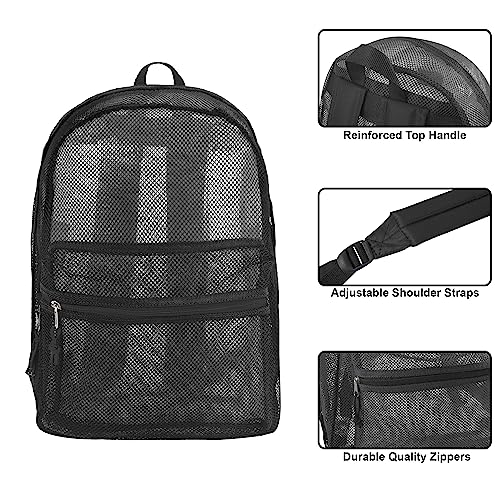 Transparent Mesh Backpacks for School Kids, Beach, Travel - Mesh See Through Backpack with Padded Straps Large