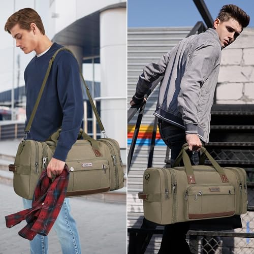 WITZMAN Canvas Duffle Bag for Men Expandable Convertible Travel Gym Duffel