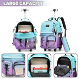 Rolling Backpack for Girls Backpack with Wheels for Teens Boys Kids Rolling Backpacks for Travel School Backpacks with Wheels for Teens with Lunch Box